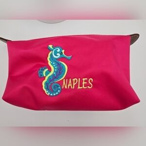 Nylon Cosmetic Pouch Naples Embroidery Gold Accents Zipper Closure